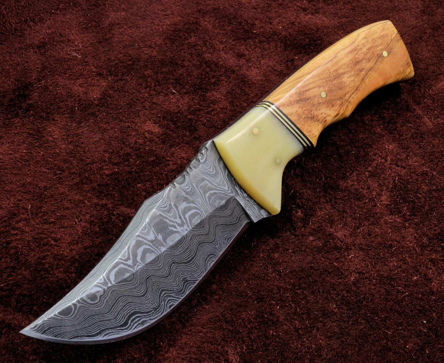 Damascus 8" Buffalo Skinner Hunting Knife w/Fixed Blade, Sheath, Full